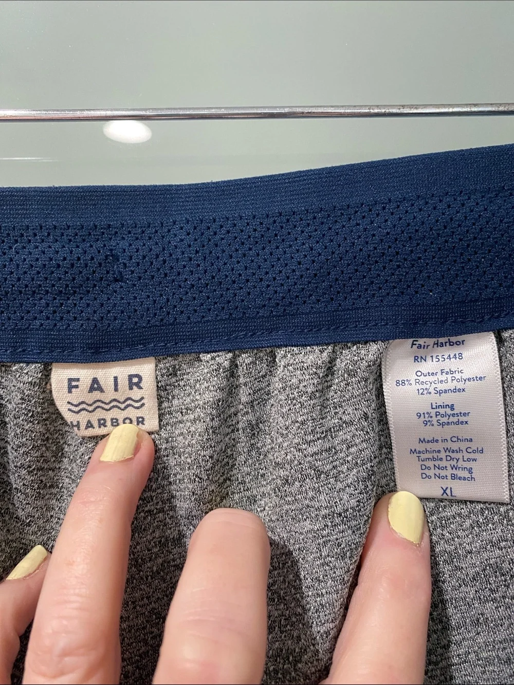 Fair Harbor Navy Board Shorts with Teal Geometric Waist